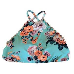 SeaFolly Vintage Wildflower Iceberg High Neck Reversible Bikini Top Sz 4…